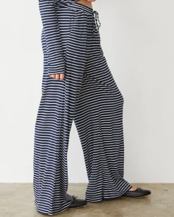 MONROW Stripe Jersey Wide Leg Pant NAVYSTRIPE Outlet
